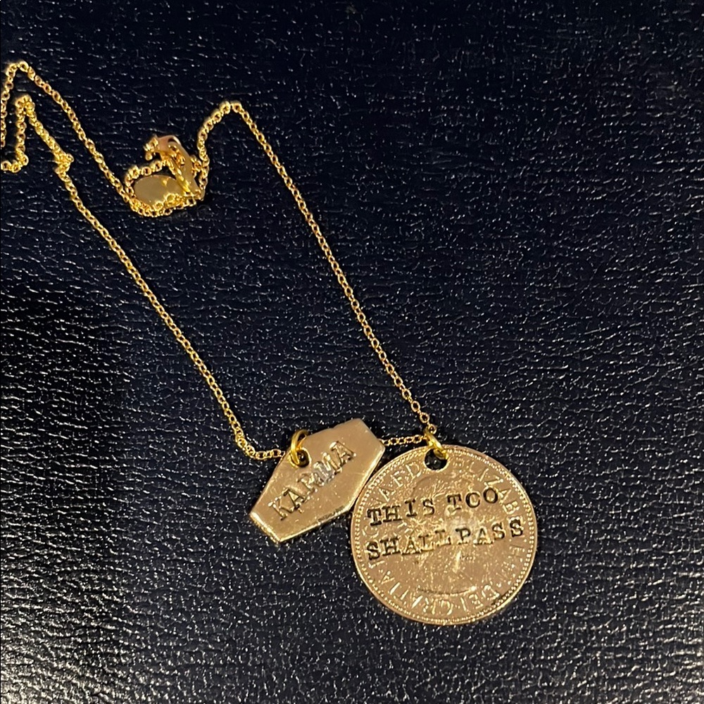 Karma/this to shall pass/ have faith Necklace with hand stamped pendant & coin
